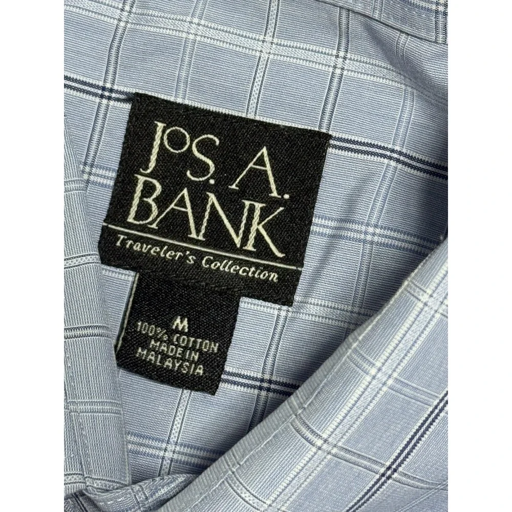 Jos A Bank Shirt Mens Medium Blue Check Plaid Button Down Long Sleeve Cotton‎